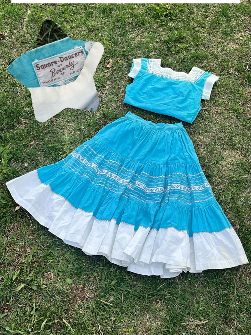 Turquoise Two-Piece Cotton Skirt Set